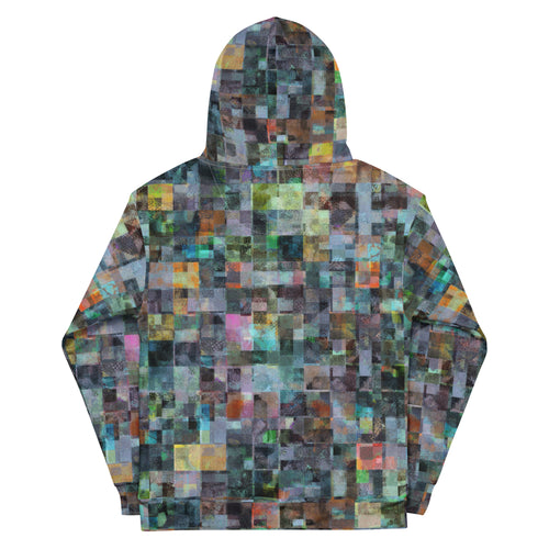 De Nada Braddah Coral Reef Hoodie - back view, vivid teal purple coral and gold mosaic all-over print