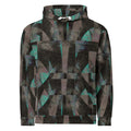 De Nada Braddah Low Tide Hoodie - front view, dark angular fractured mosaic all-over print
