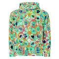 De Nada Braddah Sea Glass Hoodie - front view, fractured teal coral and mint mosaic all-over print
